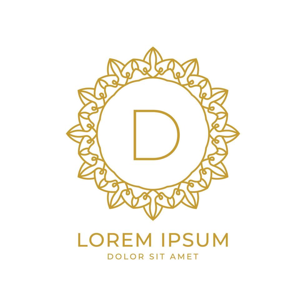 letra d design de logotipo de vetor de crista de luxo minimalista para spa, moda, casamento, salão de beleza, hotel, imóveis, cuidados de beleza