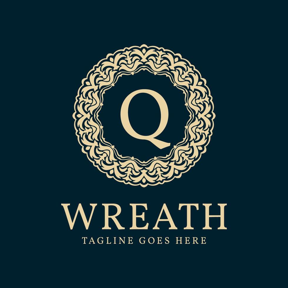 carta q grinalda círculo moldura design de logotipo de vetor luxuoso