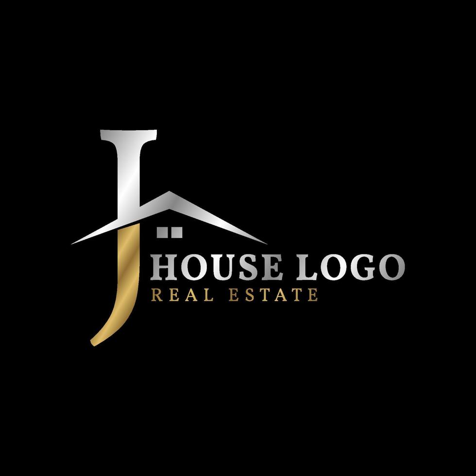 letra j com design de logotipo de vetor imobiliário luxuoso de telhado e janela