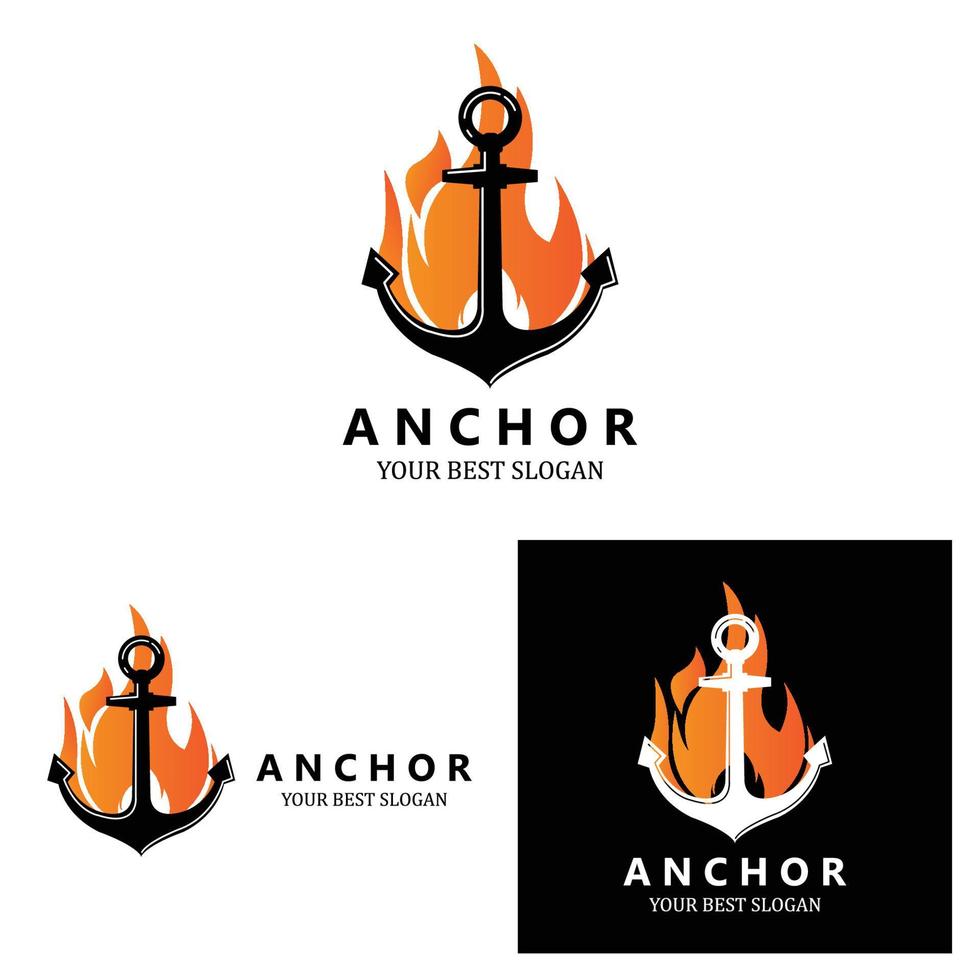 vetor de ícone de logotipo de âncora de navio, porta, ilustração de design retrô