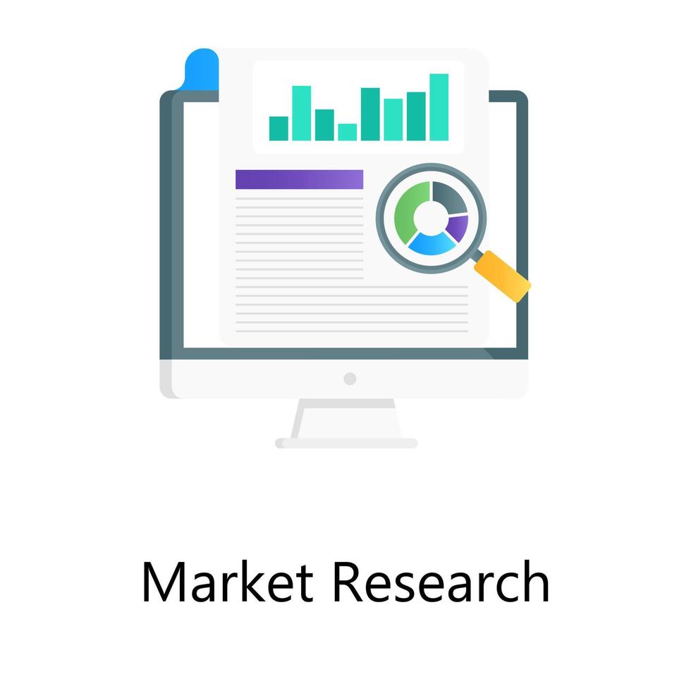 conceito de pesquisa de mercado, lupa no gráfico de pizza vetor