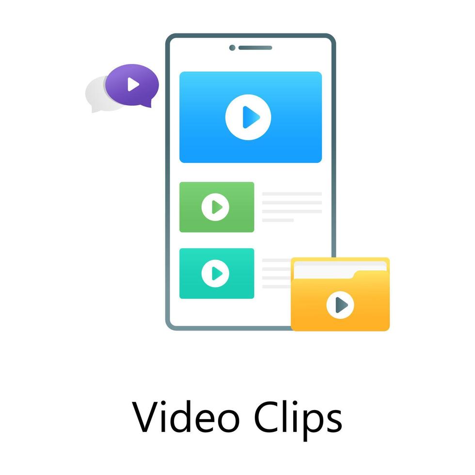 biblioteca de filmes para celular, ícone conceitual gradiente plano de videoclipes vetor