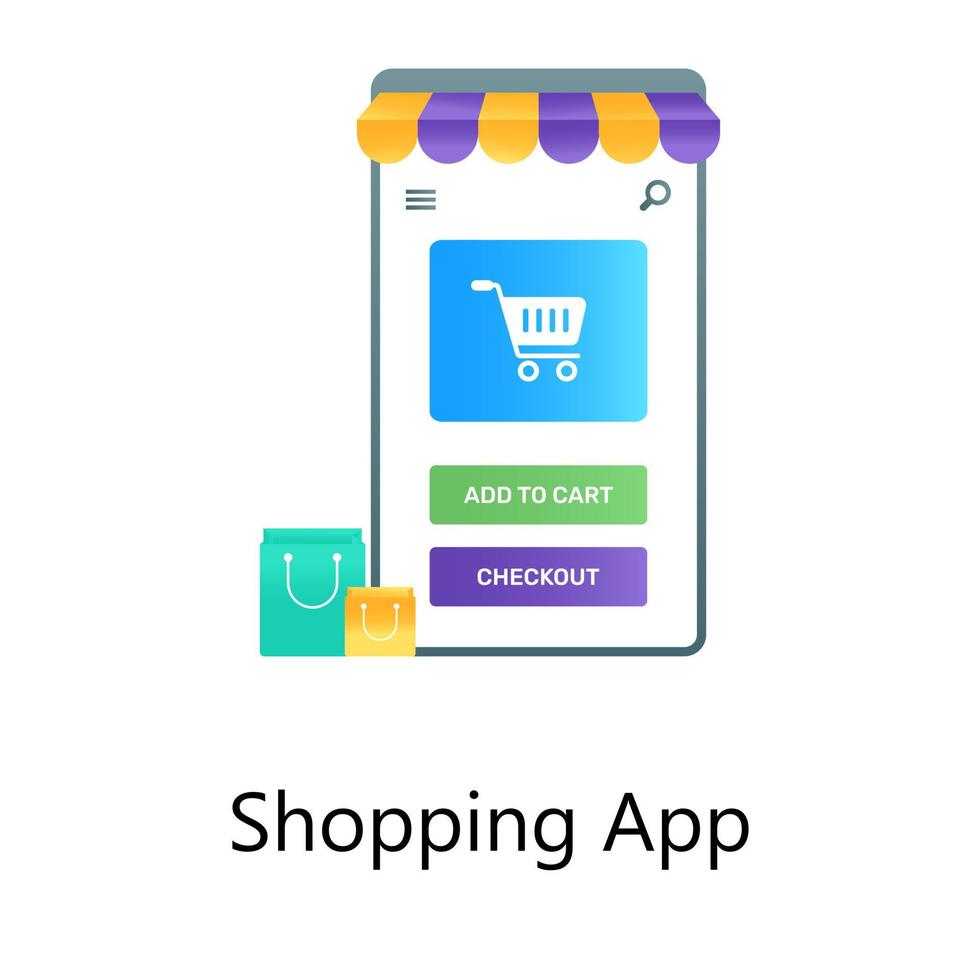 aplicativo móvel, vetor de gradiente plano de design de aplicativo de compras