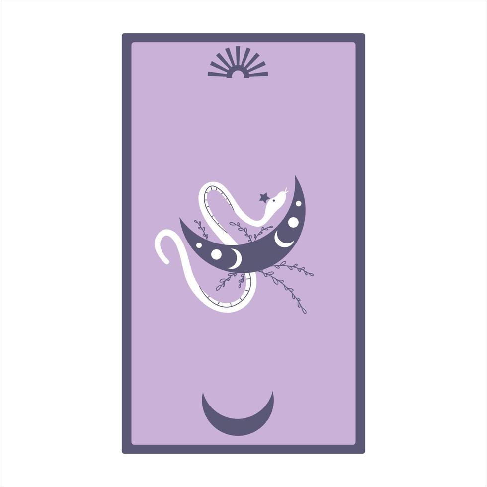 cartas de tarô com cobras e lua isoladas em um fundo branco. magia celestial para ocultismo e adivinhação. cartões de minimalismo roxo. serpente com lua. ilustração vetorial plana vetor