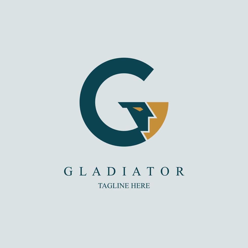 modelo de design de logotipo de guerreiro espartano de gladiador letra g para marca ou empresa vetor