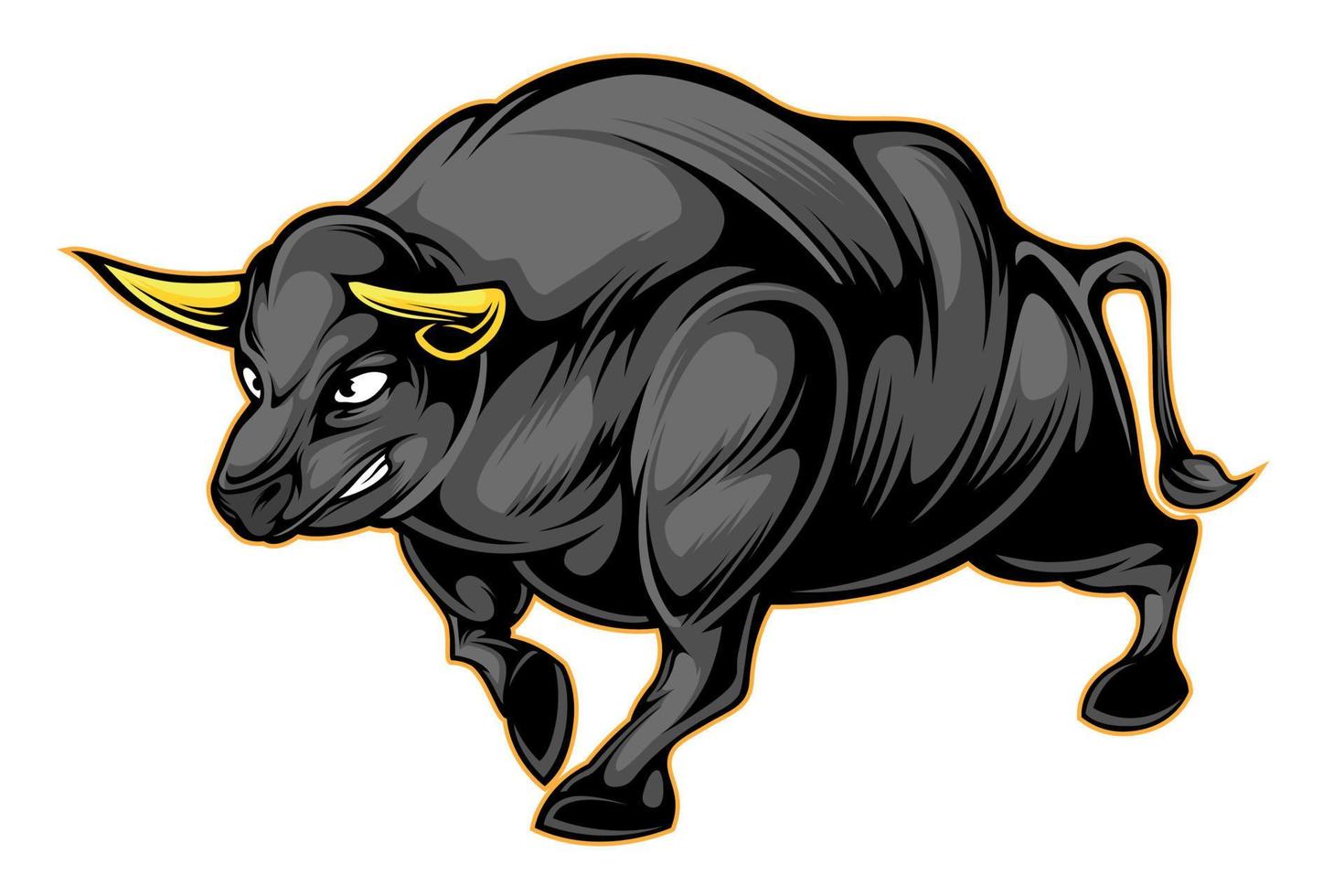 mascote de corpo inteiro de touro bravo malvado com chifre de ouro vetor
