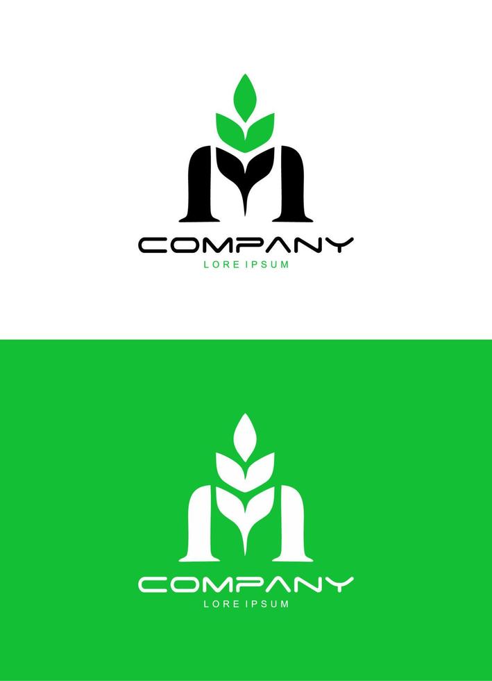 letra m com design de logotipo de planta vetor