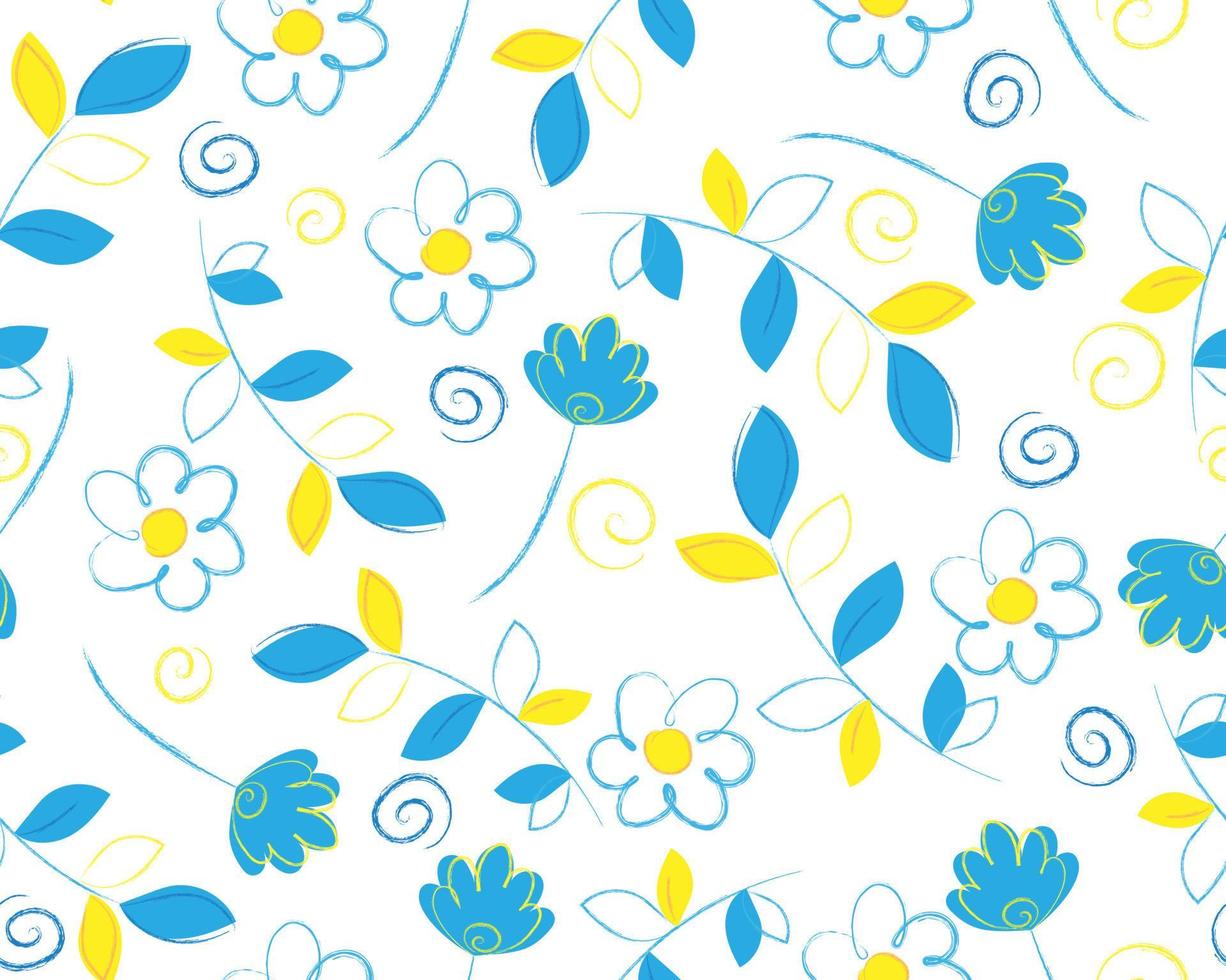 padrão com floral azul-amarelo vetor