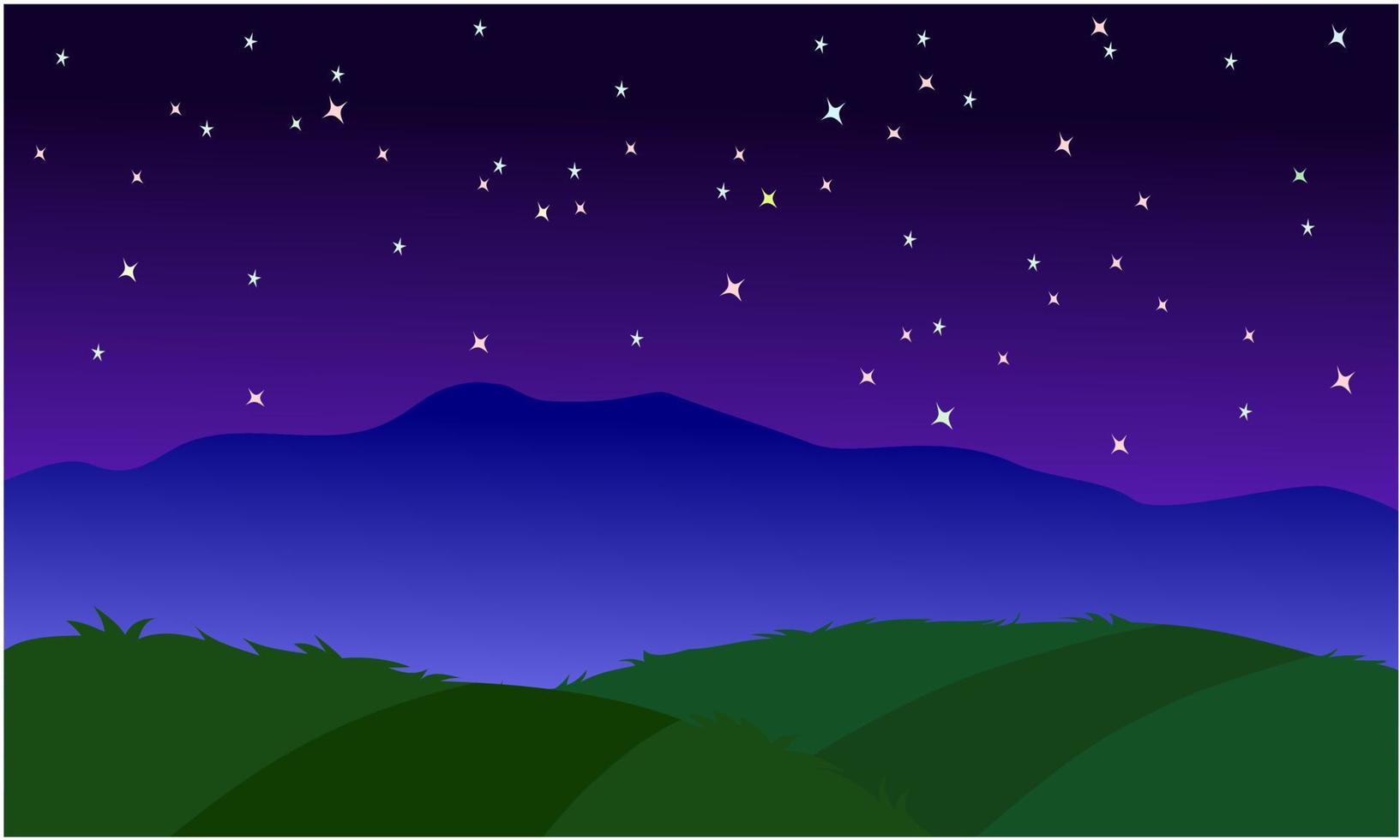 colinas e vetor de fundo do céu noturno estrelado grátis