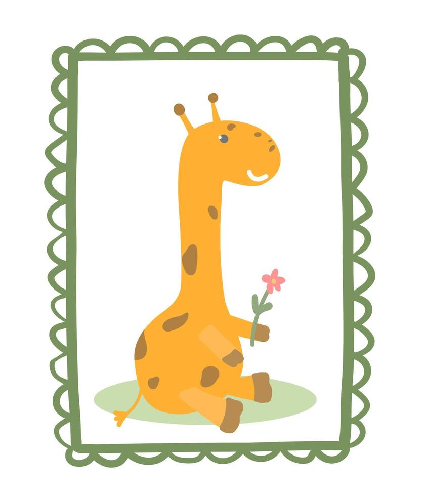 girafa desenhada de mão bonito. girafa amarela dos desenhos animados. ilustração para livro infantil, pôster, cartão postal vetor