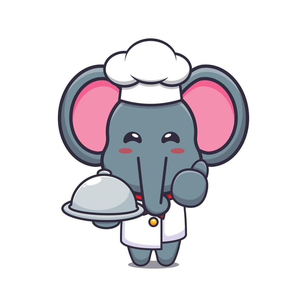 personagem de desenho animado de mascote de chef elefante fofo com prato vetor