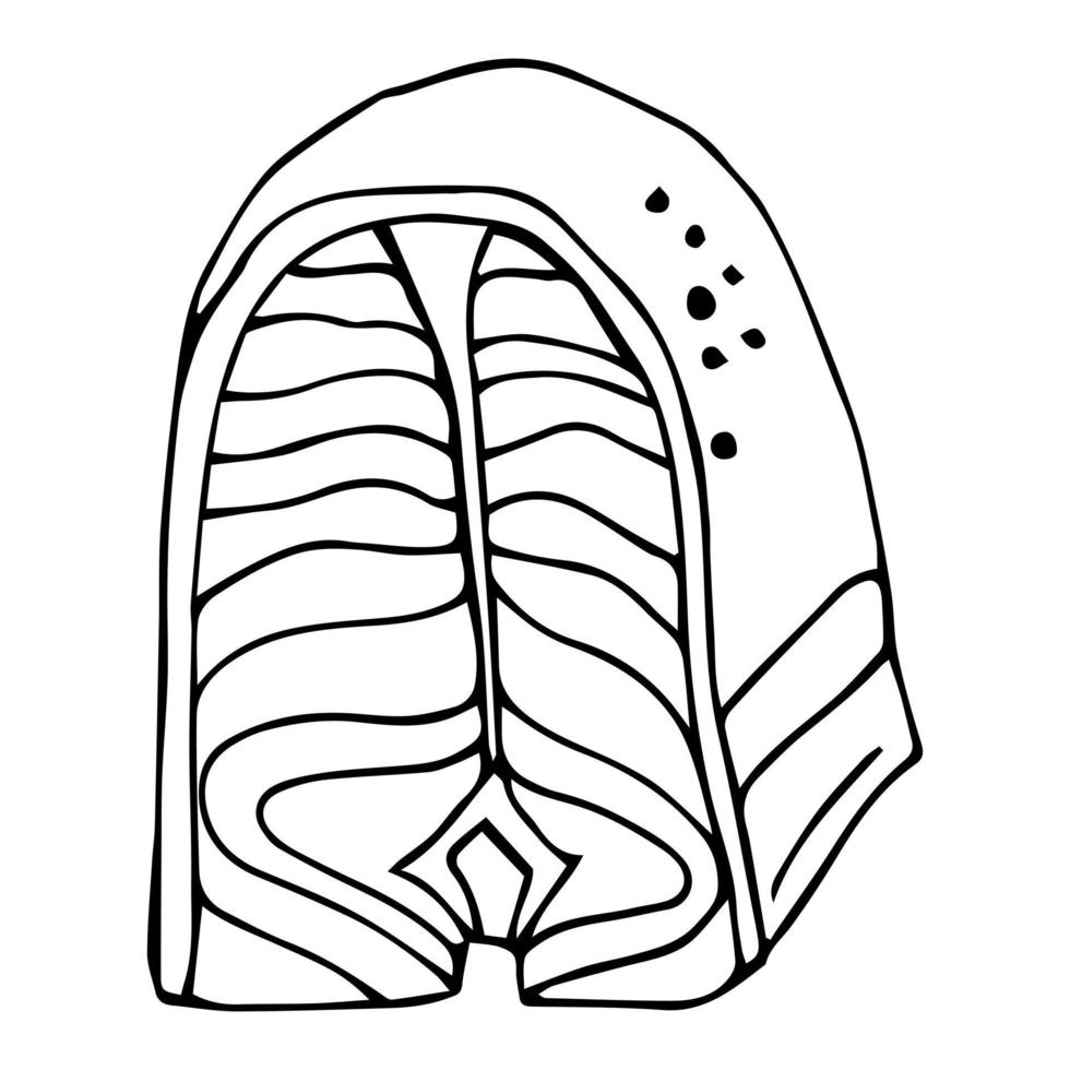 bife de peixe ícone de doodle de contorno desenhado à mão. ilustração de esboço de vetor de bife grelhado para impressão, web, mobile e infográficos isolados no fundo branco. conceito de comida saudável grelhada.