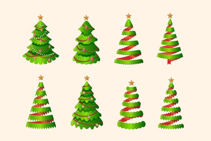 Conjunto de árvore de Natal estilizada em fita tridimensional vetor
