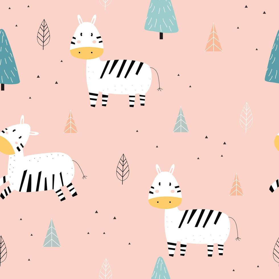 bonito padrão sem costura para crianças o fundo dos desenhos animados da zebra está de pé com suas idéias de design de olhos usadas para impressão, embrulho, roupas de bebê, têxteis, ilustração vetorial vetor