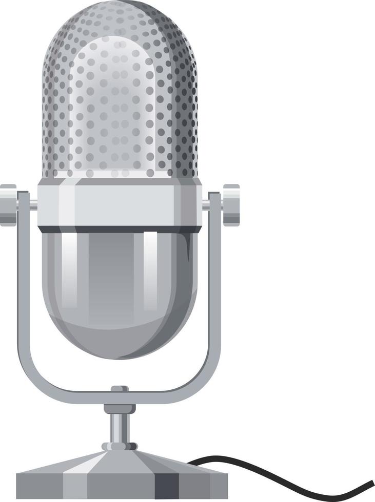 microfone de maquete realista de vetor de metal prateado. design de ícone de estilo plano de microfone, música, música, melodia, música, arte musical e tema de composição