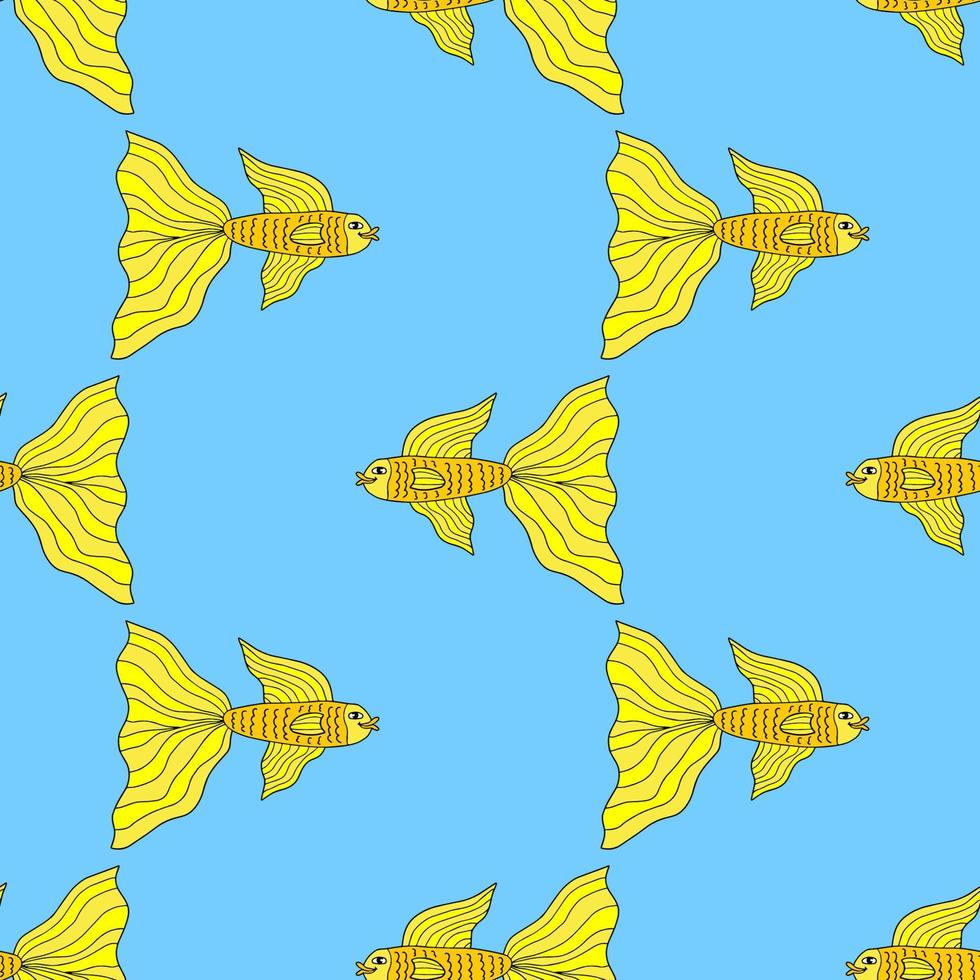 peixe de ouro bonito colorido dos desenhos animados no padrão sem emenda de estilo doodle. vida oceânica tropical. papel de embrulho de animais. vetor