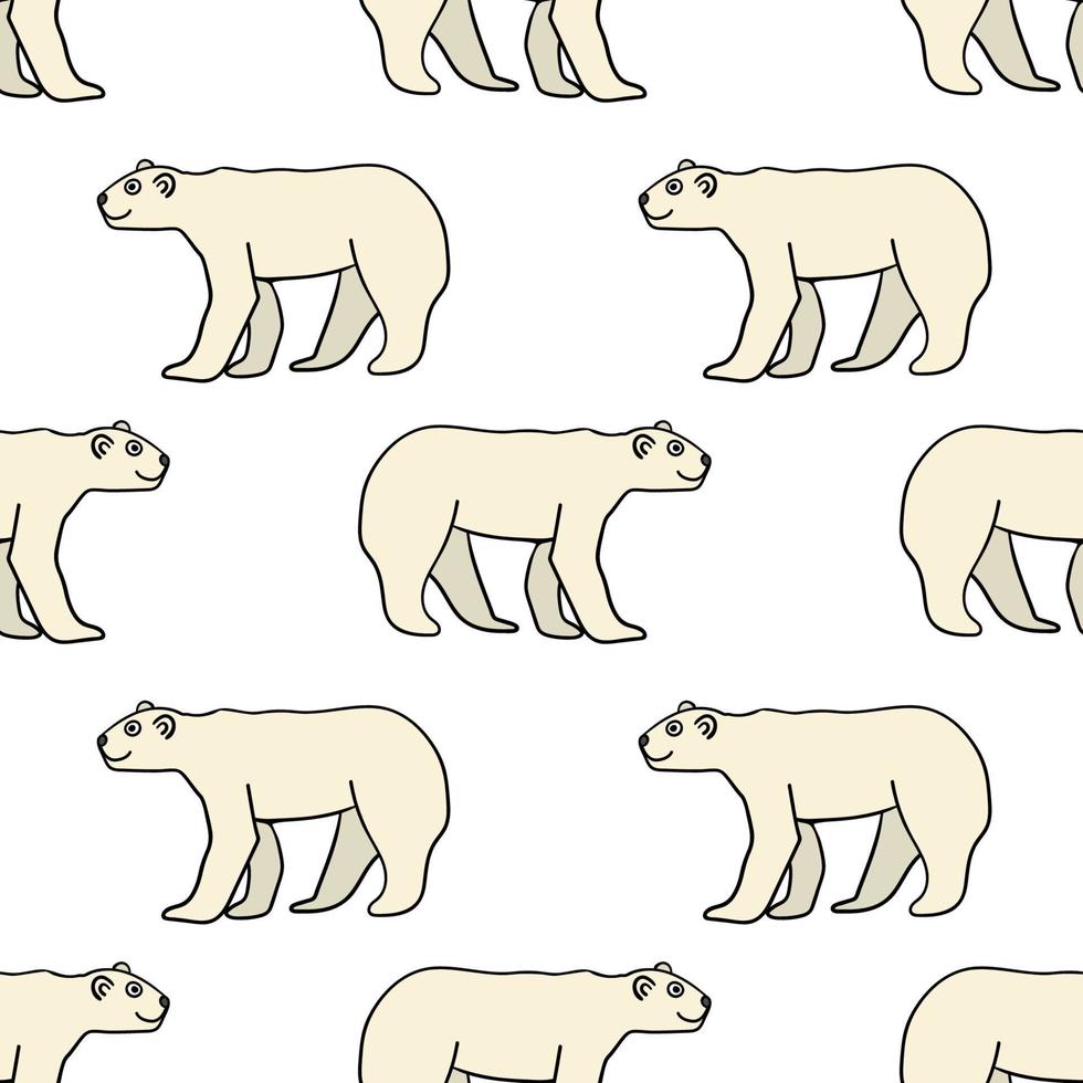 desenho animado doodle linear urso polar padrão sem emenda. fundo animal fofo. vetor