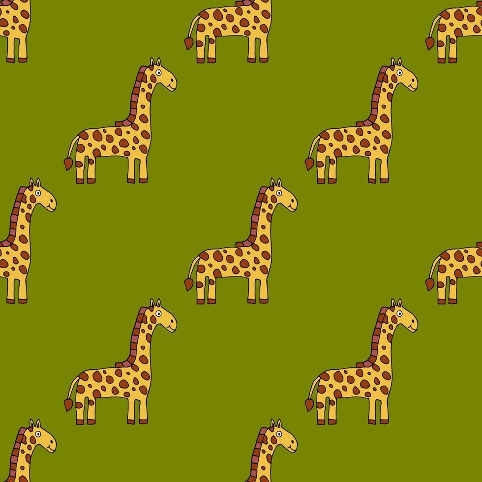 doodleacartoon doodle girafa linear sem costura padrão. fundo de animais de safári. estilo infantil. vetor