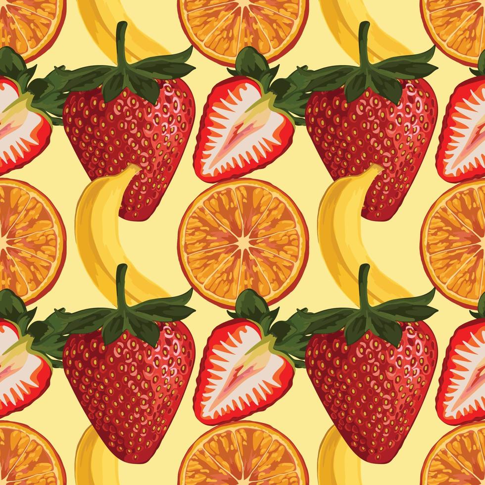 mão colorida desenhar design de padrão de fundo sem costura de frutas frescas vetor