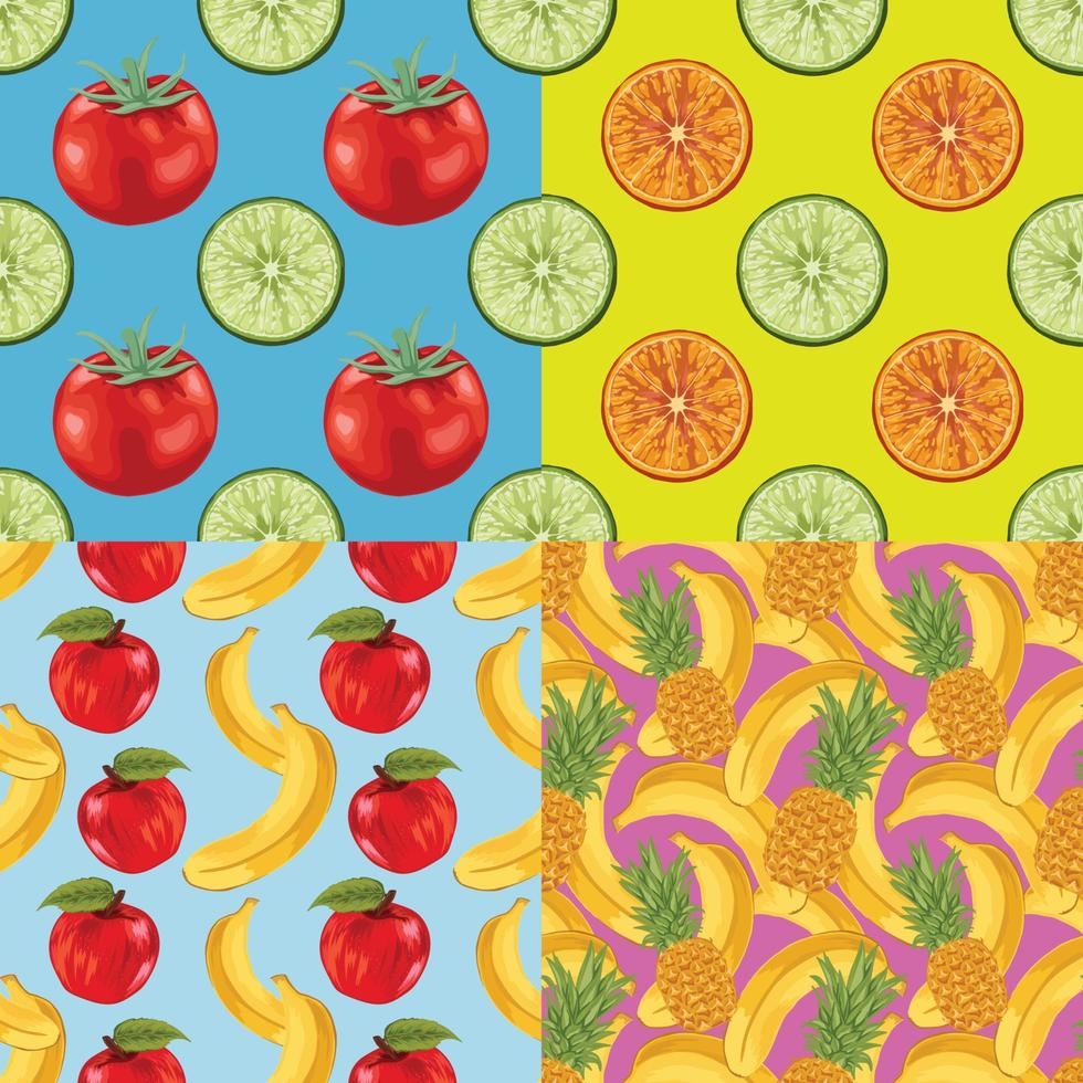 arte de padrão de design sem costura de frutas e vegetais para conjunto de embrulho de papel vetor