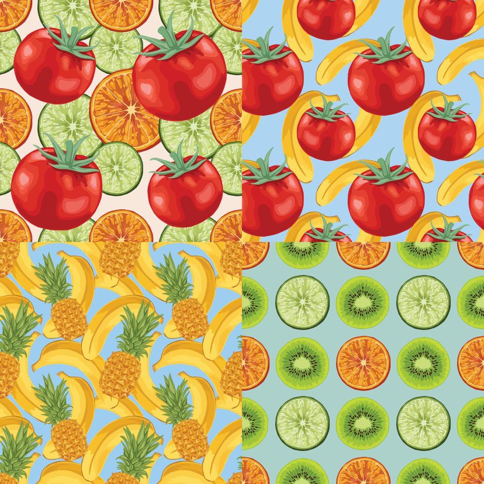 conjunto de embrulho de papel de vetor de arte de padrão de design sem costura de frutas e vegetais