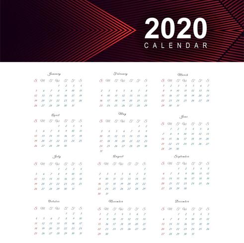 Calendário para o ano novo de 2020 vetor