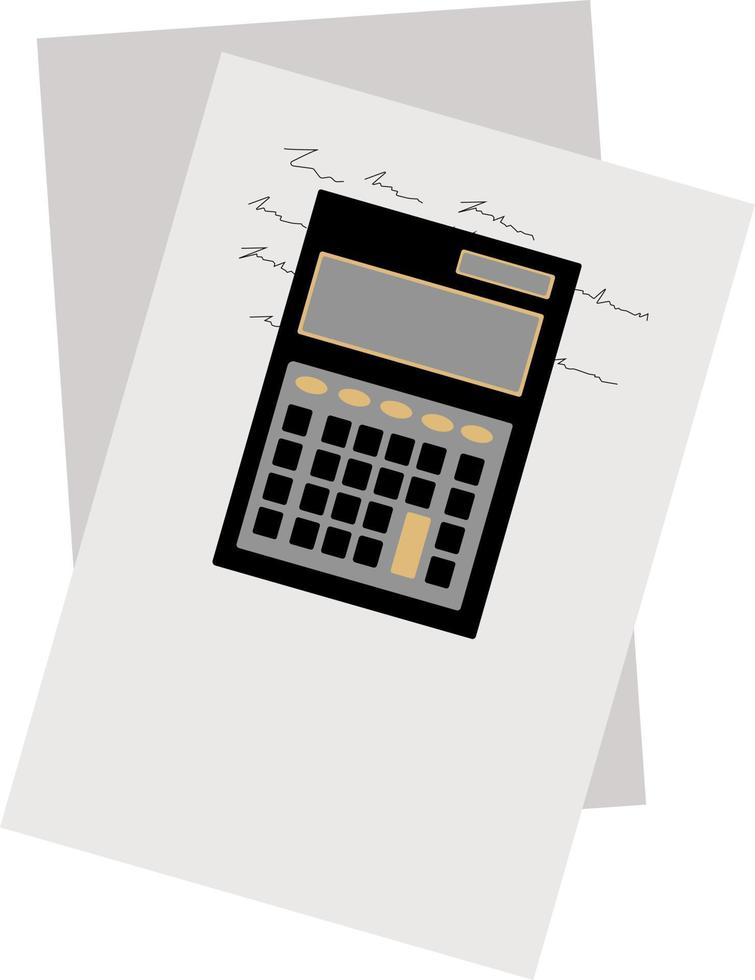 papéis de trabalho, papéis de negócios e uma calculadora. Ilustração em um fundo branco. escritório, área de trabalho. vetor