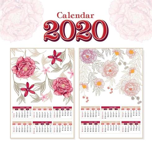 Calendário floral 2020 vetor