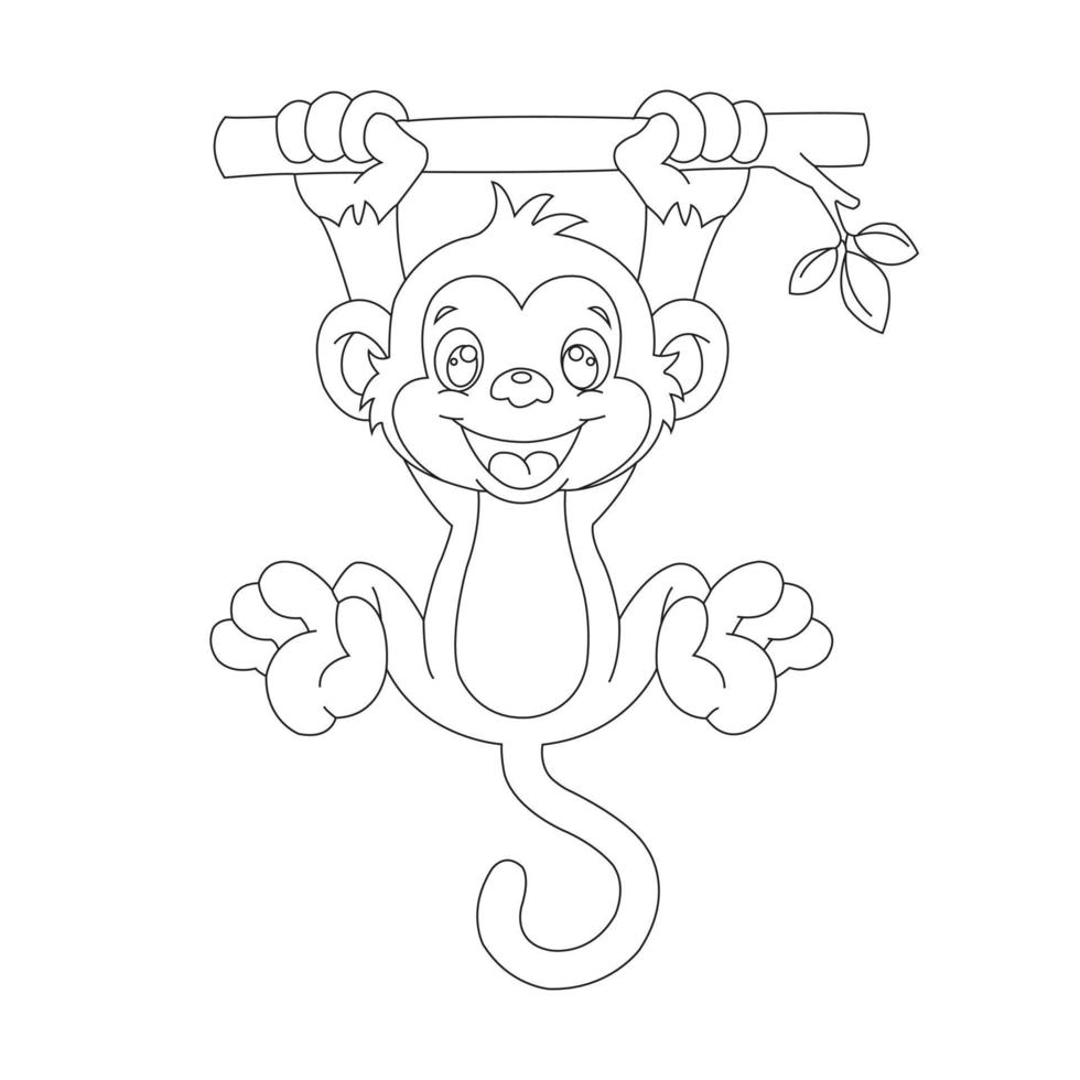 página de coloração de contorno de macaco bonitinho para crianças animais ilustração em vetor de desenho animado livro de colorir