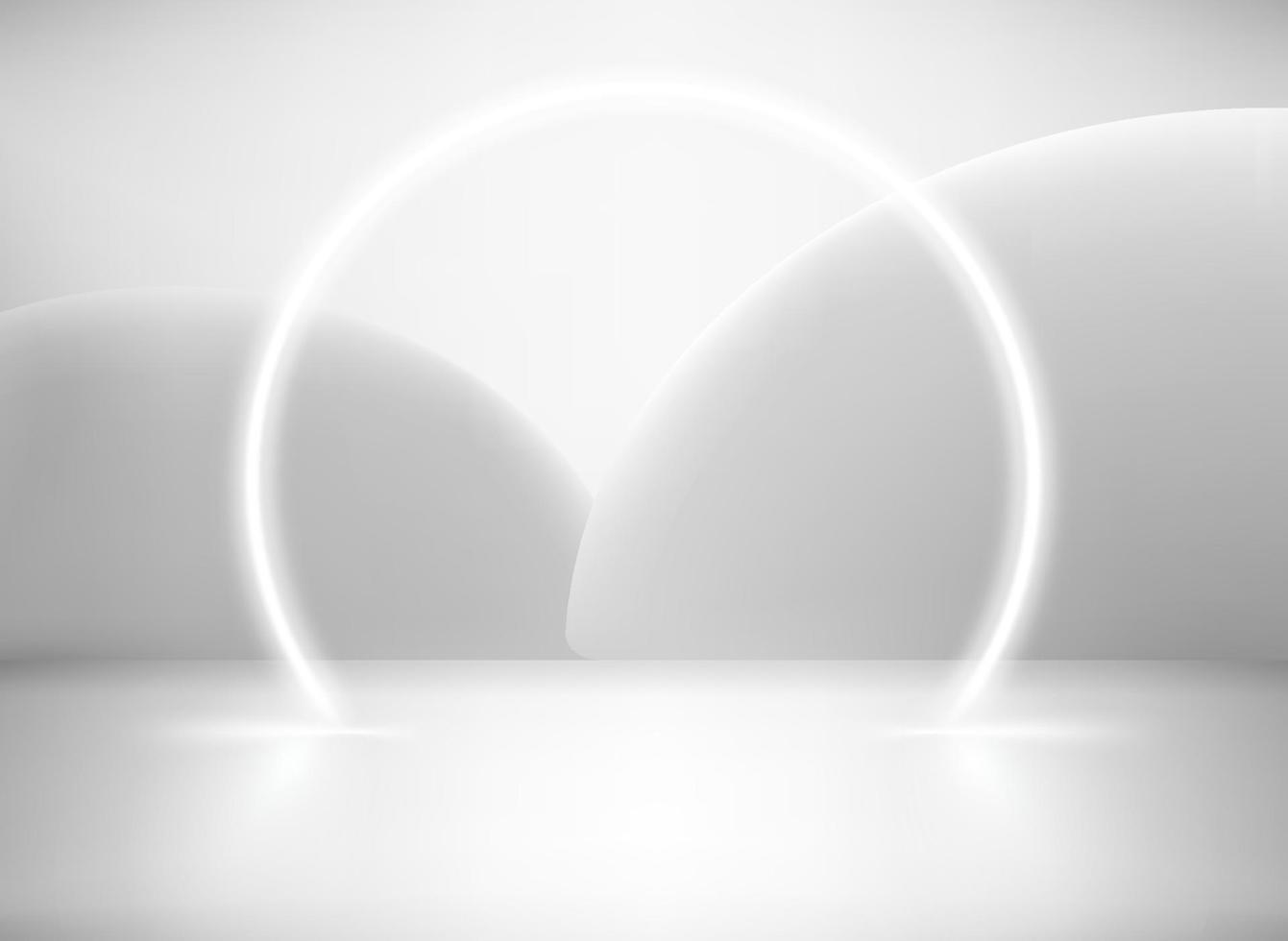 círculo brilhante de néon branco no interior branco. ilustração vetorial 3D vetor