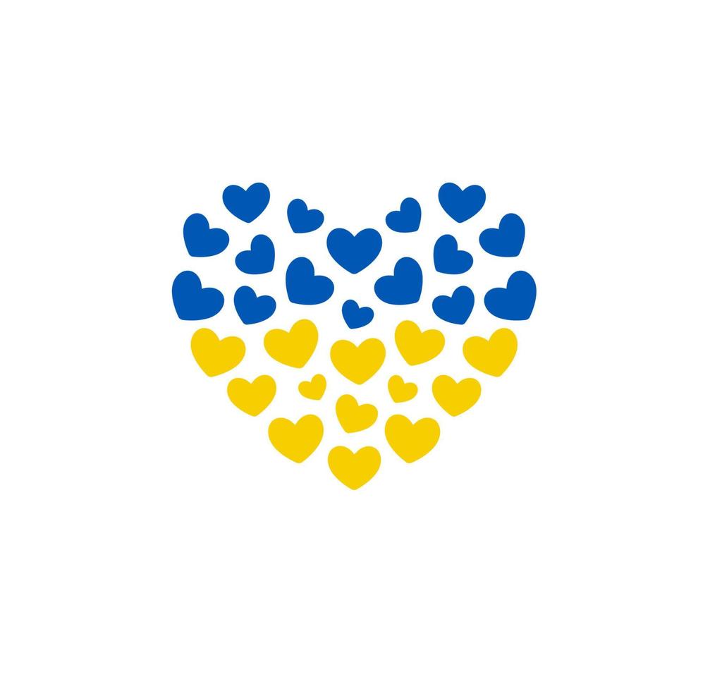 ícone de corações azuis e amarelos, símbolo de ucrânia de apoio, coração com sinal de ucrânia. ilustração vetorial. vetor