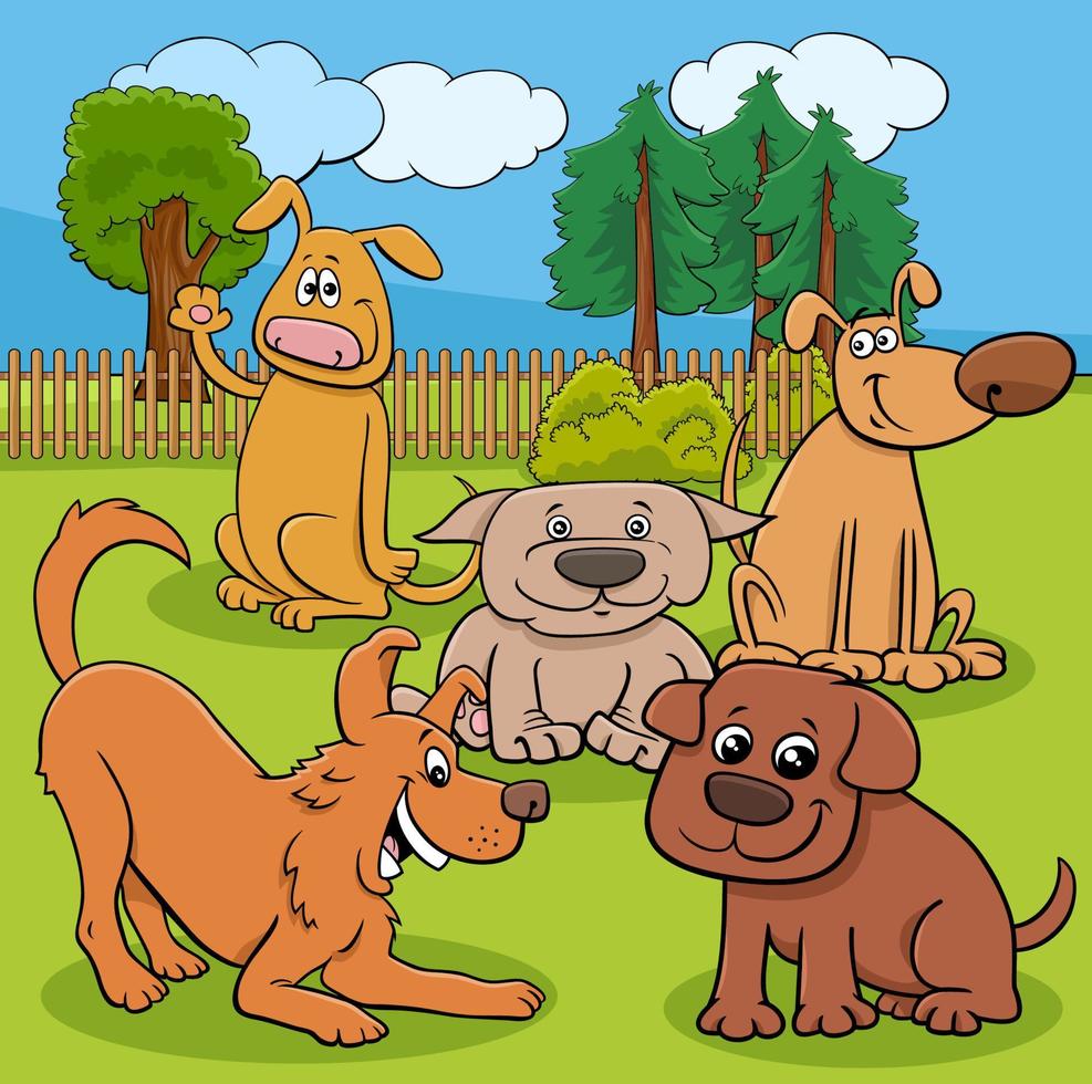 grupo de personagens de cães e filhotes de desenho animado engraçado vetor