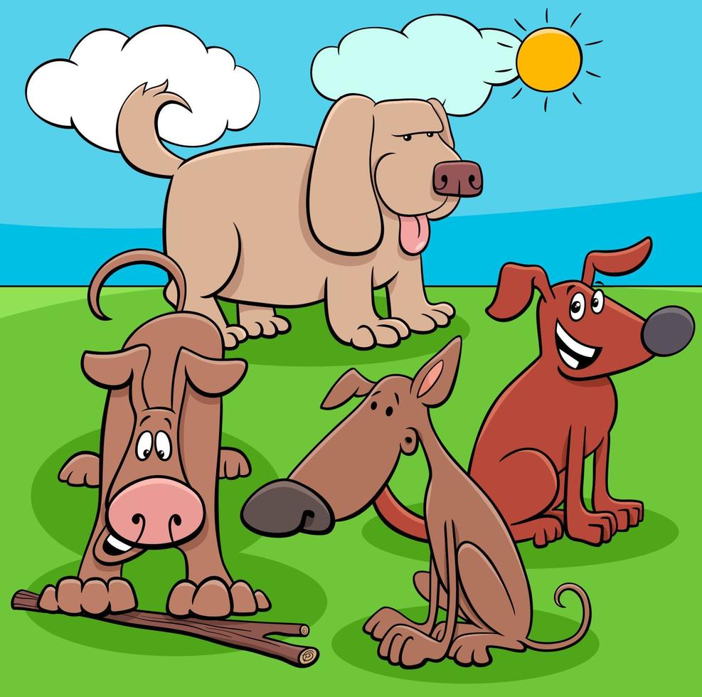 grupo de personagens engraçados de cães e filhotes de desenho animado vetor