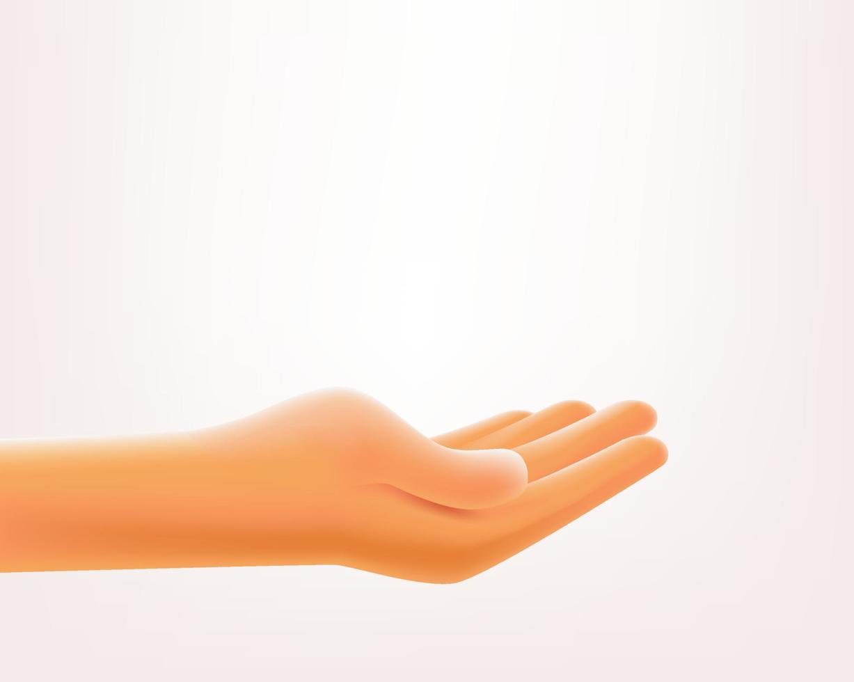 mão humana aberta vazia isolada no fundo branco. ilustração vetorial de estilo 3D vetor