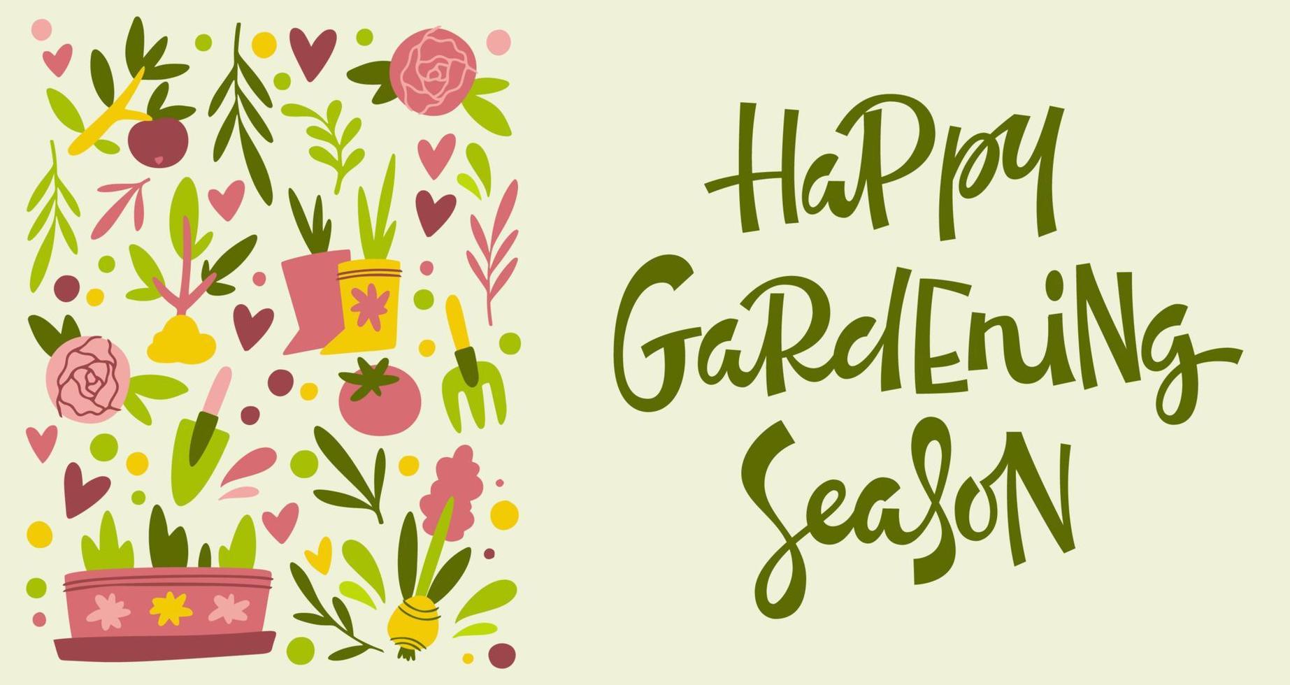 cartaz com texto de temporada de jardinagem feliz vetor