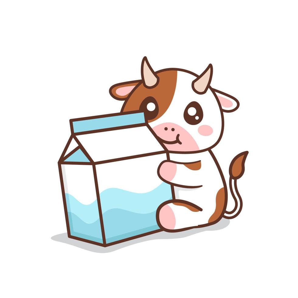 vaca fofa com leite vetor