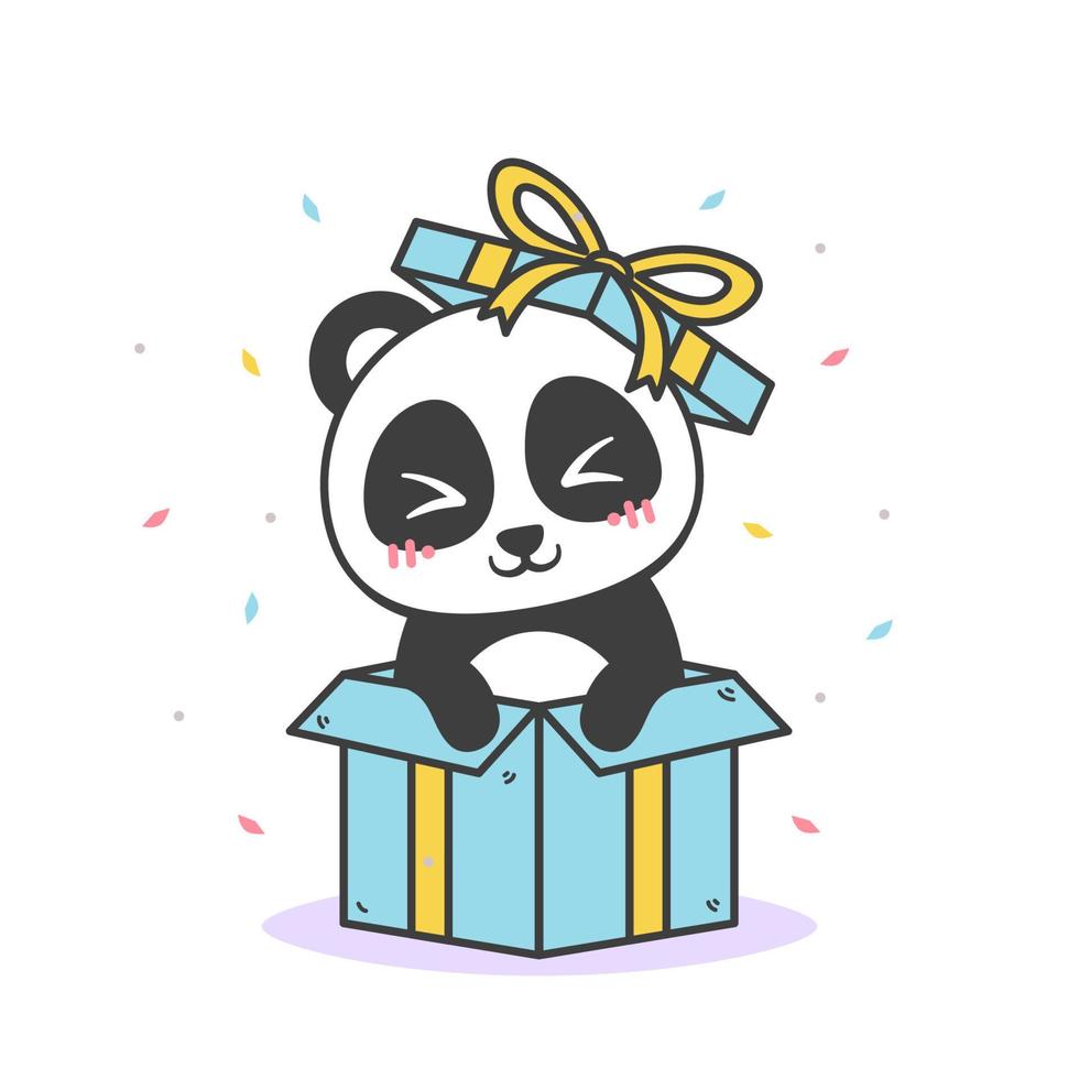 panda bonito dentro de um presente de aniversário vetor