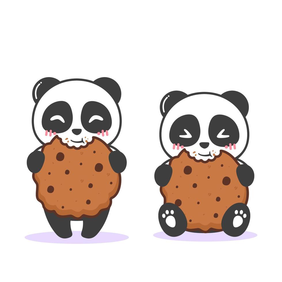 panda bonito com biscoitos marrons vetor