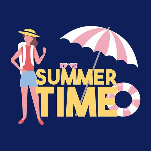 texto de horário de verão com turista e guarda-chuva vetor