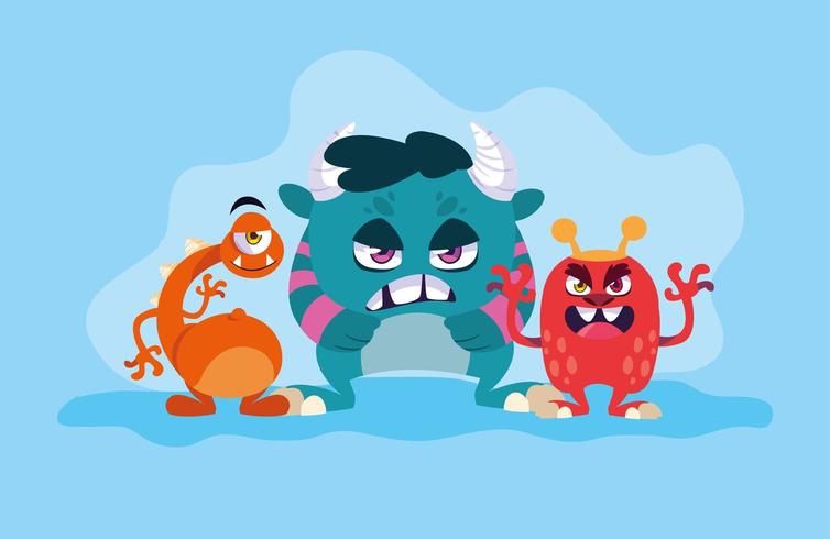 Grupo de design de desenhos animados de monstros vetor