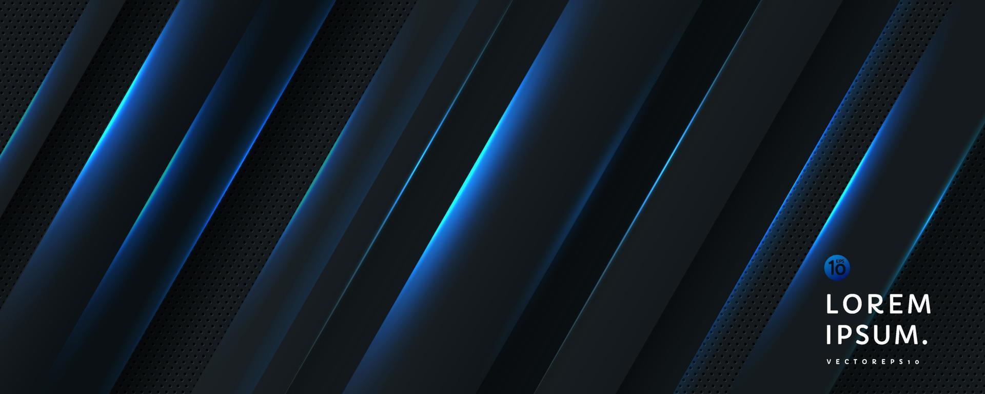 fundo gradiente preto com linhas de listra azul brilhante diagonal dinâmica e textura de metal escuro. design de banner modelo futurista moderno. conceito abstrato. vetor eps10.