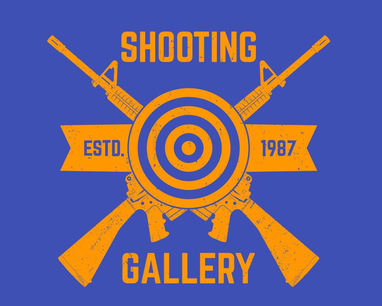 logotipo da galeria de tiro, estampa de camiseta com rifles de assalto e alvo vetor