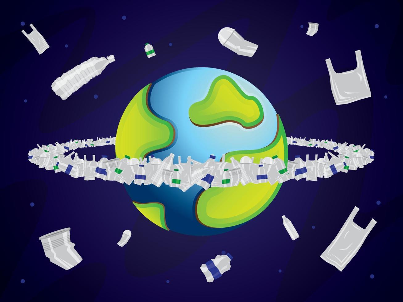lixo plástico está voando ao redor do mundo. vetor de ilustração de poluição plástica.