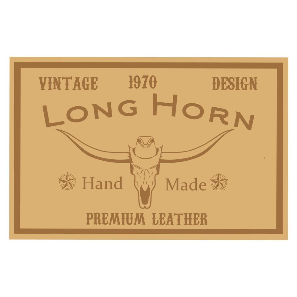 gráfico de ilustração vetorial de design de patch de couro vintage, longhorn texas, cowboy vetor