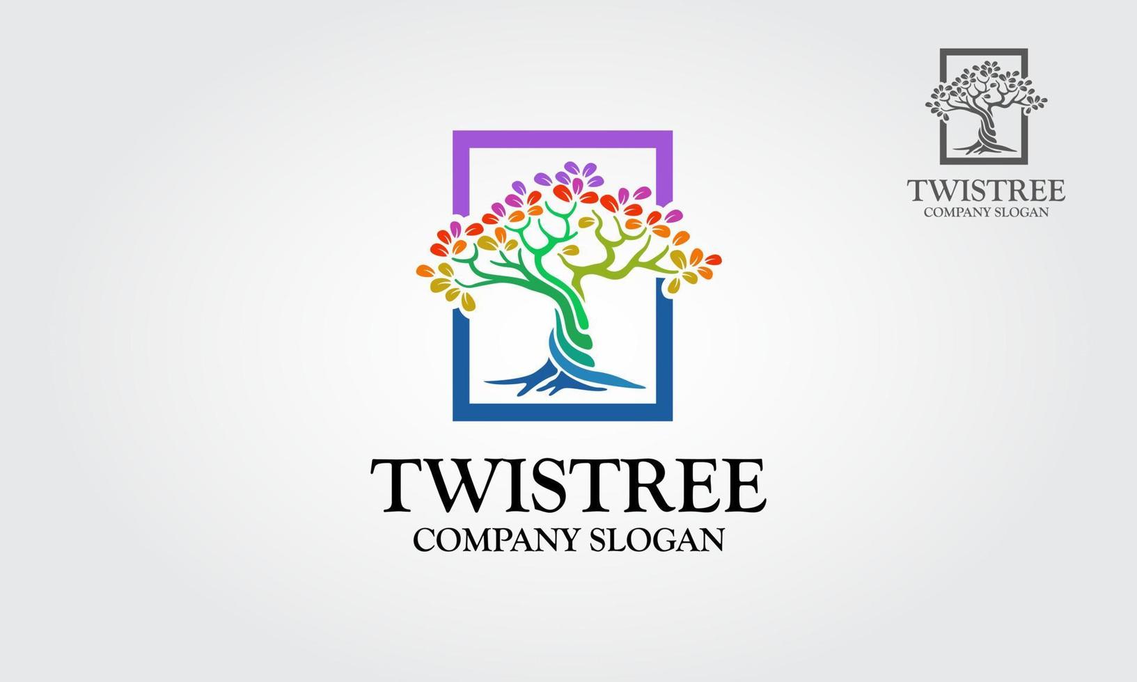 modelo de logotipo twistree. uma ilustração de dois troncos torcendo um ao outro em uma hélice. árvore de arco-íris de ilustração vetorial. vetor