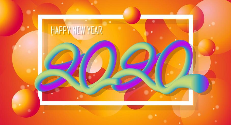 Feliz ano novo 2020 Design colorido 3D Líquido Background vetor