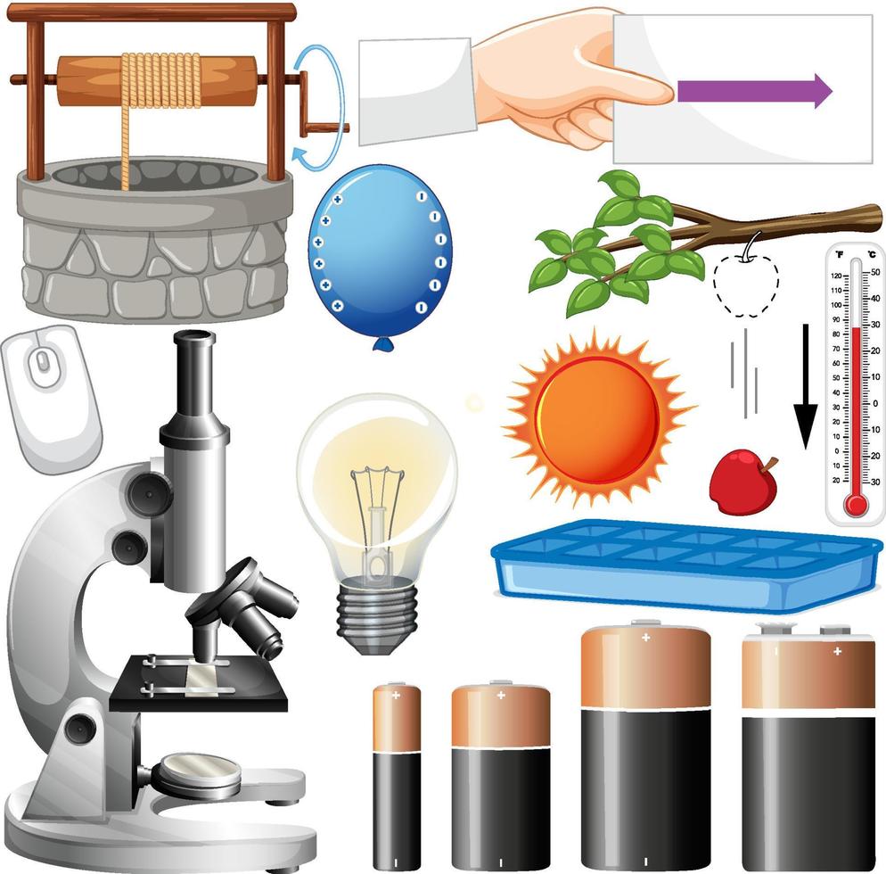 diferentes equipamentos de ciência em fundo branco vetor