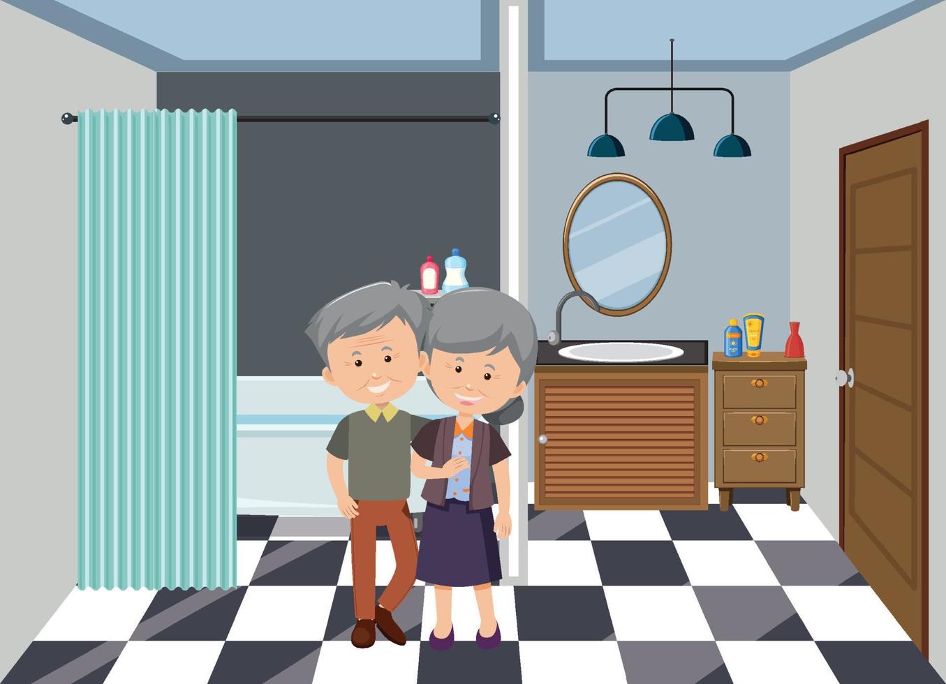cena do banheiro com personagem de desenho animado de membros da família vetor
