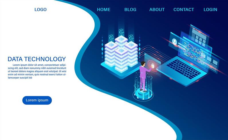 Tecnologia de armazenamento na nuvem da sala do servidor do datacenter vetor