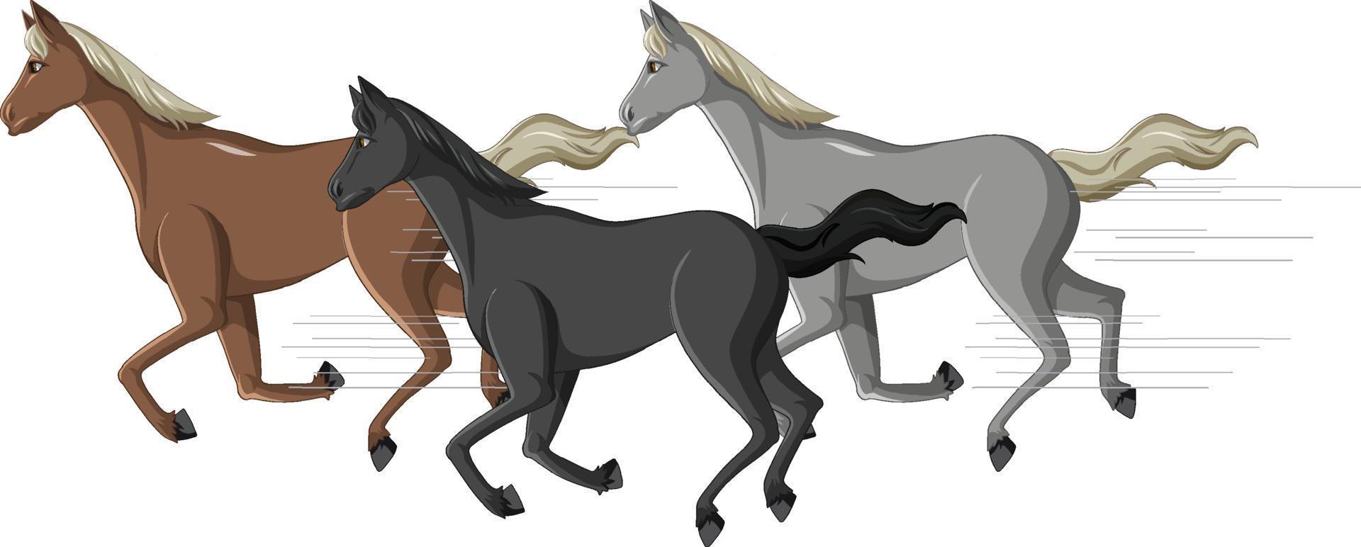 grupo de cavalos correndo desenhos animados vetor